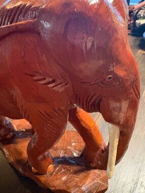 vintage mid-century style hand-carved solid teak wood elephant